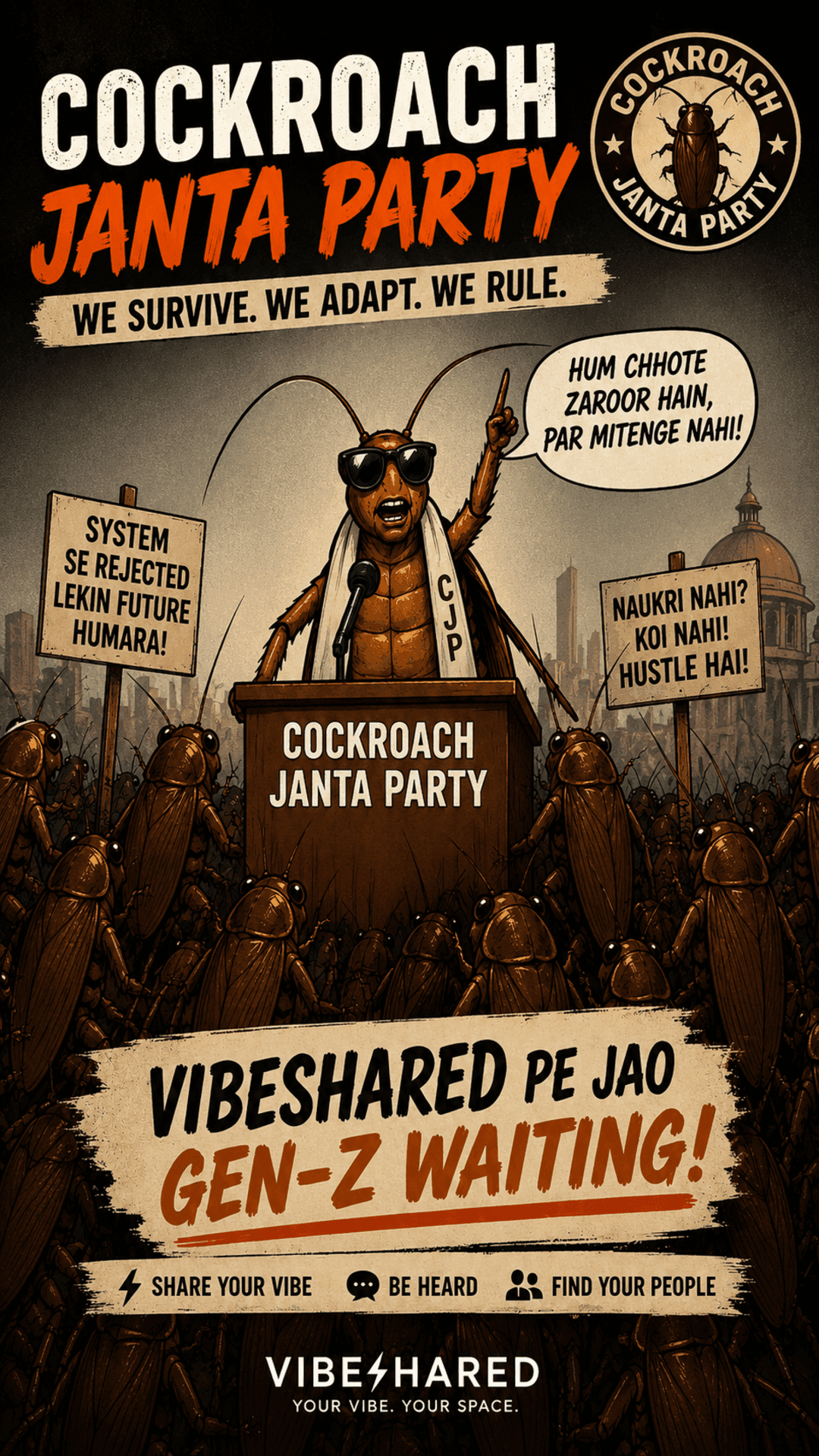 They called us cockroaches.
We built communities instead.
#CockroachJantaParty #GenZIndia #VibeShared #IndianMemes #Y